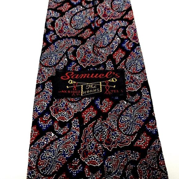Cesarani Silk Tie‎ Black Red Paisley Woven - Picture 3 of 7